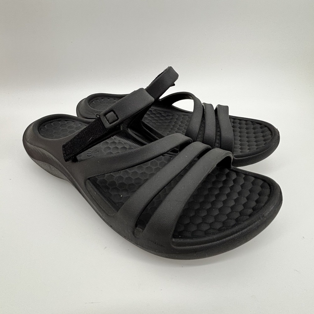 Joybees Lakeside Women Black Comfort Strap Slide Casual Sandals Size 8